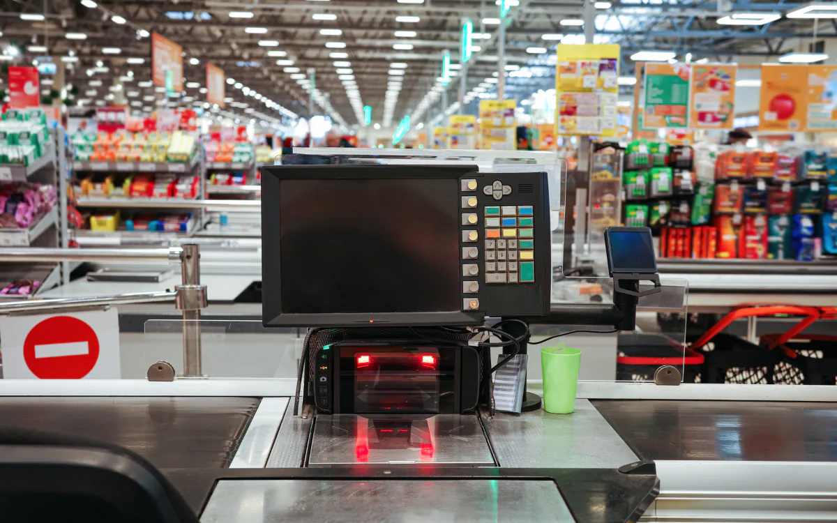 Supermarket aisles and shelves — high-SKU retail environment